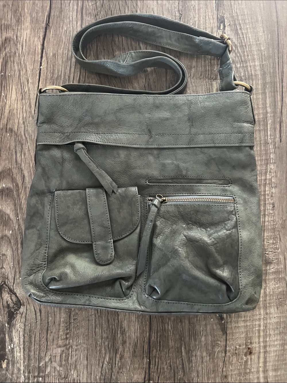 Great American Leather Works Black Genuine Leather Shoulder Crossbody Bag Olive